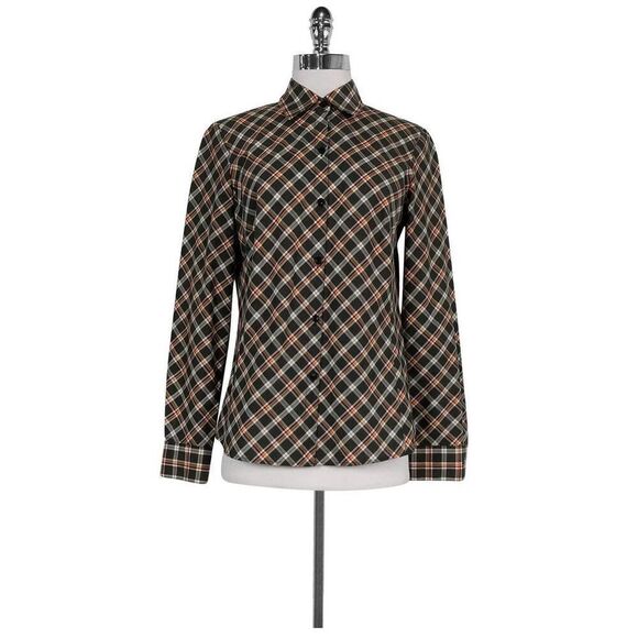 ✨Lafayette 148 - Grey & Orange Plaid Button Down Sz 4✨ - Picture 1 of 7
